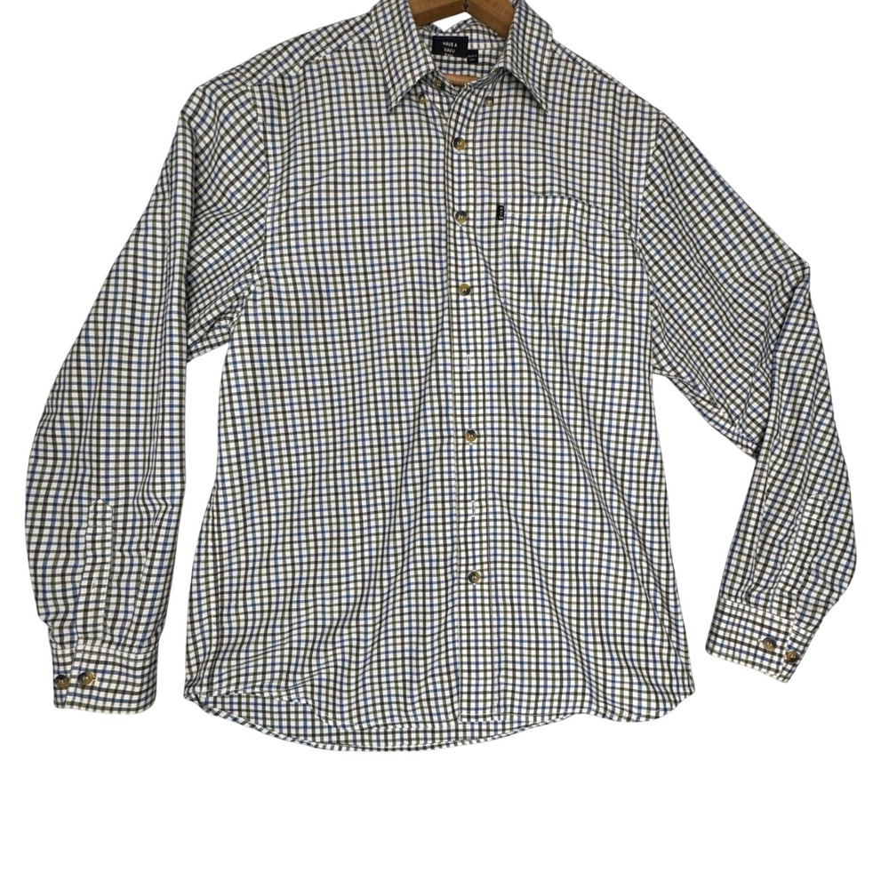Kavu Mens Large Long Sleeve Button Down Plaid Check Shirt Blue Green White‎